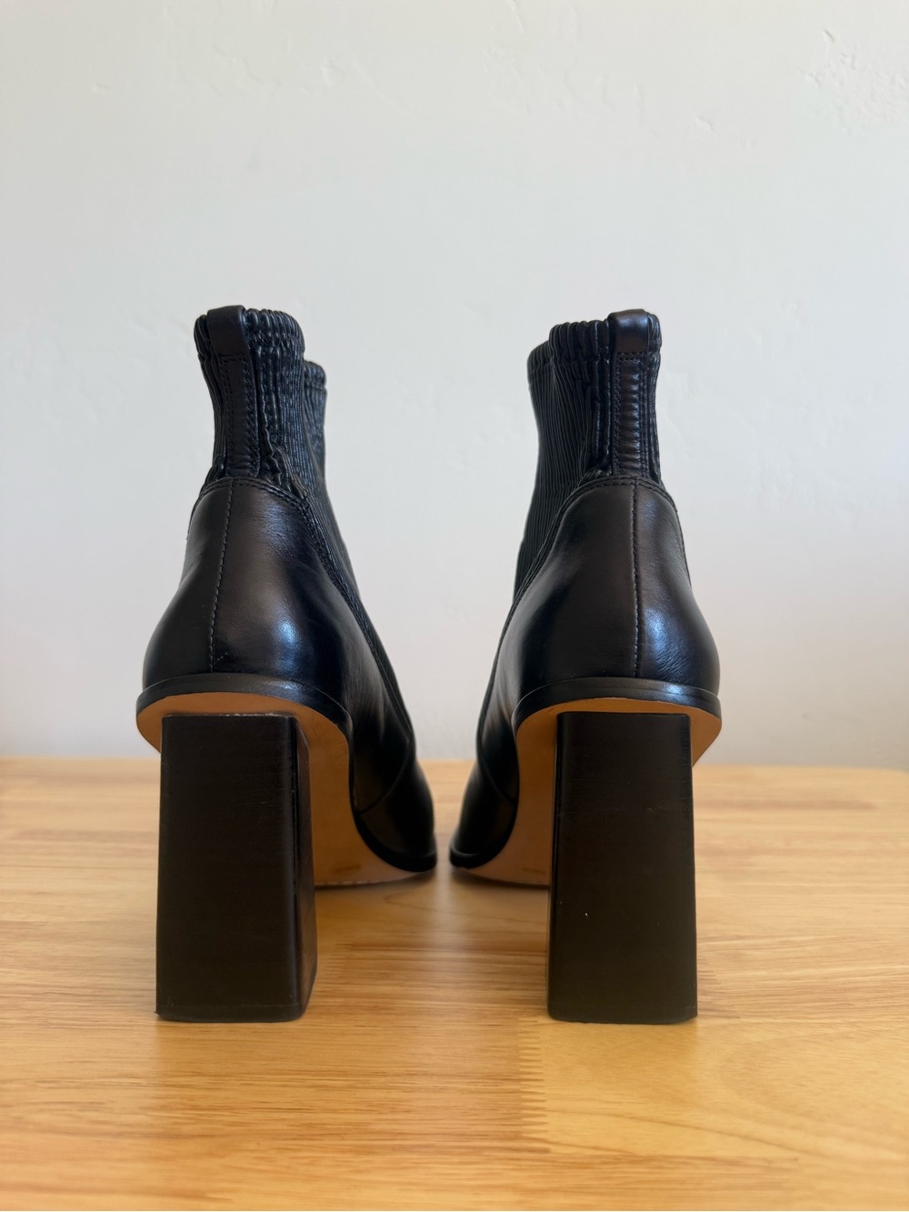 Vince Camuto Black Leather Sock Booties EU 38 Block Heel Ankle Boots - Picture 5 of 9